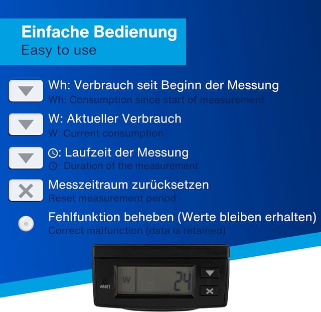 Detalle de REV Stromzähler EX für die Steckdose (schwarz) – Verbrauch messen und Stromfresser finden