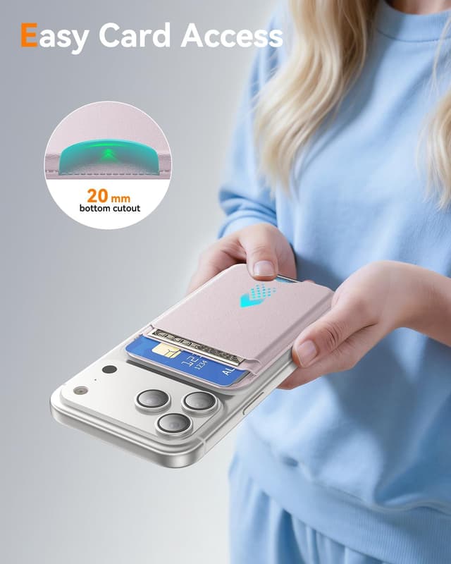 Detalle 2 de Fanseesy MagSafe Wallet (5 Card Holder) slim magnetic leather wallet with 1 card slot and cash slot – Pink