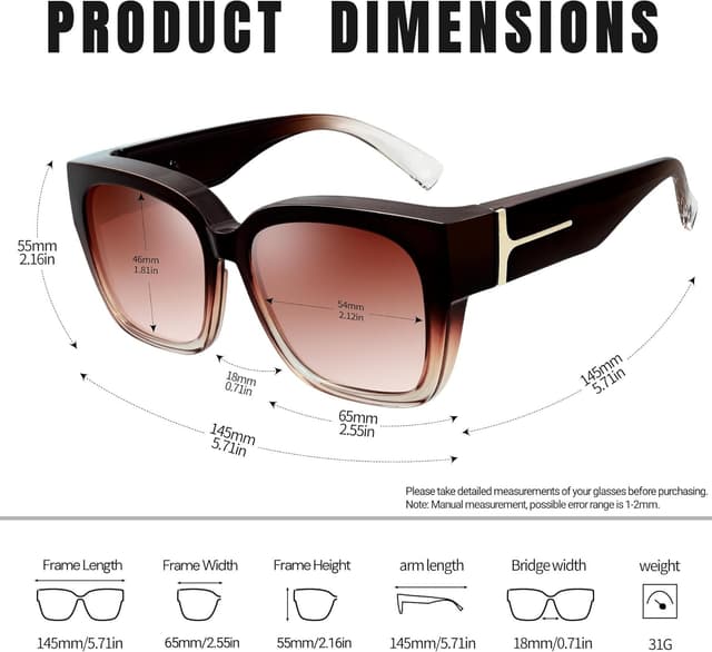 Detalle 2 de KANASTAL Übergröße Überzieh-Sonnenbrille für Brillenträger mit polarisierten UV400-Gläsern (Fit Over)