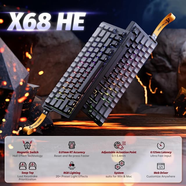 Detalle 2 de ATTACK SHARK X68 HE clavier gamer 8000Hz