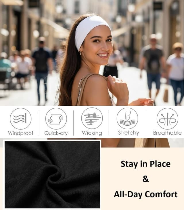 Detalle de Huachi 16-Pack Non Slip Cotton Headbands for Women (Black, White, Gray) for Workout, Yoga & Everyday Wear