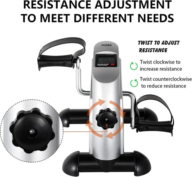 Detalle 2 de AGM Mini Exercise Bike Pedal Sit Down with LCD Display (under-desk bike for legs and arms, non-slip mat included)
