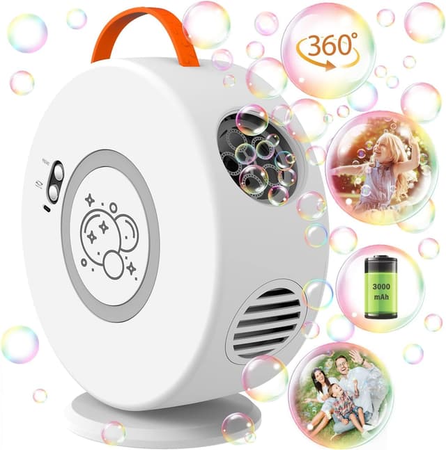 Detalle de Automatic Bubble Blower for Kids (Rechargeable, 90°/360°) – White