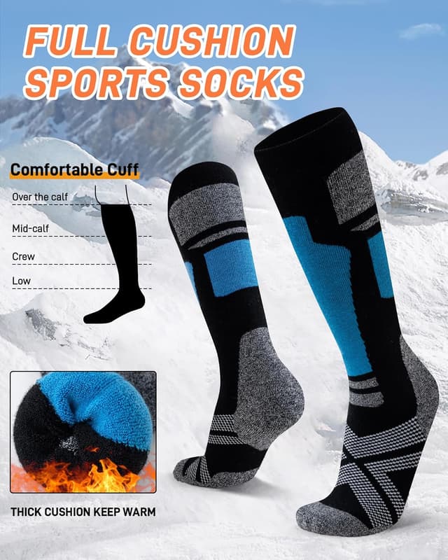Detalle 2 de Niorasen Merino Wool Ski Socks for Men & Unisex (2 Pairs) – Thermal Knee-High Cushion for Winter Skiing & Outdoors