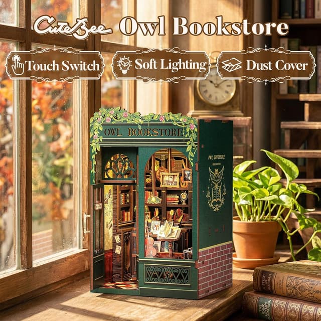 Detalle de CUTEBEE Owl Bookstore Book Nook Kit with LED