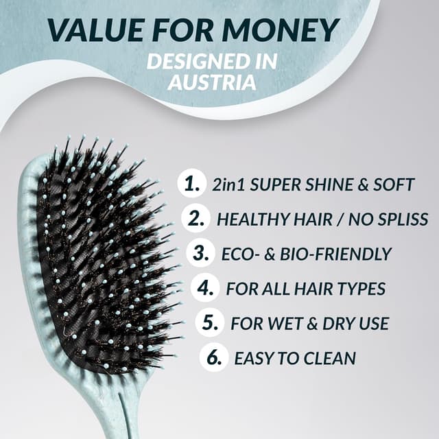 Detalle de MarQus Haarbürste mit Wildschweinborsten (Paddelbürste) – sanftes Entwirren ohne Ziepen