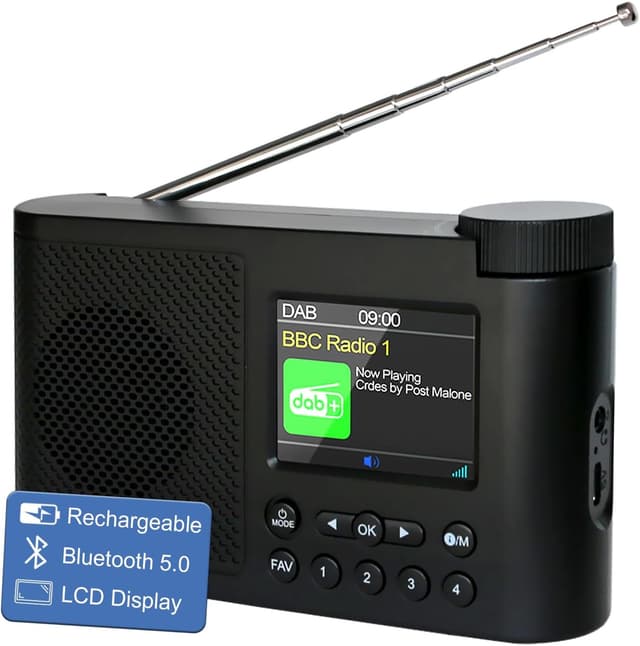 Detalle de QEEKADA Radio portatil pequeña DAB/FM Bluetooth