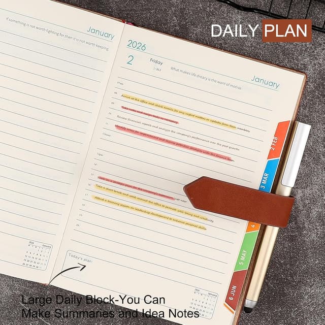 Thumbnail 6 de Academic Diary 2026 A5 Day per Page (Jan 2026–Dec 2026) with Month View & Pen, Brown Hardcover