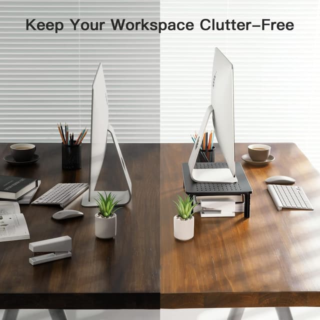 Detalle de HUANUO Monitorständer mit 3 ergonomischen Höhen (belüftete Lochplattform) – 2er-Pack