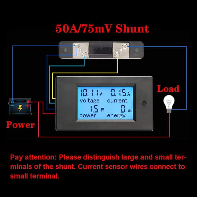 Detalle de KETOTEK Misuratore di tensione/corrente/potenza/energia 4 in 1 DC 12V con shunt 50A/75mV