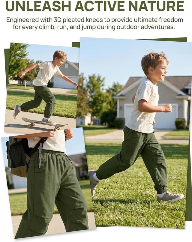 Detalle 2 de JiAmy Boys Cargo Trouser Elasticated Waist Parachute Joggers (Ages 5–14)