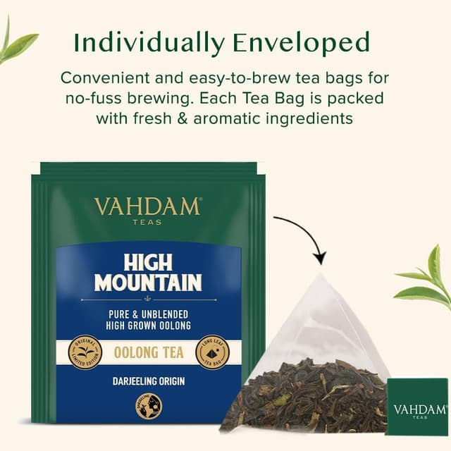 Detalle de VAHDAM Tè Oolong di Alta Montagna Darjeeling (30 bustine piramidali)