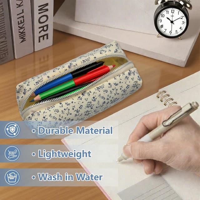 Detalle de OYIWINMI Federmäppchen mit Reißverschluss (17 x 7 x 7 cm) – Blumenmotiv für Schule, Büro & unterwegs