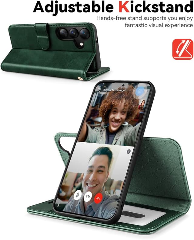 Detalle de OCASE 2in1 Hülle für Samsung Galaxy S25 Plus (abnehmbare magnetische Hülle) – RFID-Kartenfach, kabelloses Laden, dunkelgrün