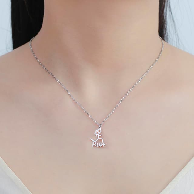 Detalle de VASSAGO Läufer Halskette aus Edelstahl – Motivation für Marathon & Training