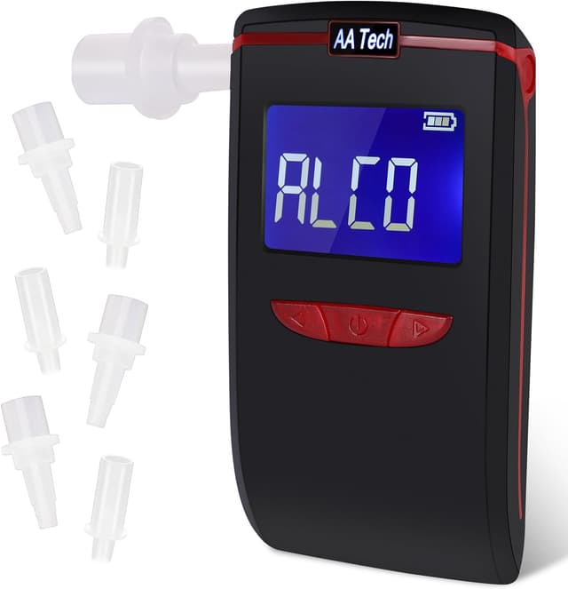 Detalle de Etilometro portatile HooJtny con sensore semiconduttore, 6 boccagli e certificazione professionale