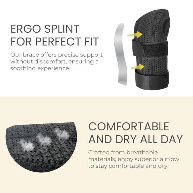 Detalle de BRACOO WB31 Adjustable Carpal Tunnel Wrist Support Splint (Right & Left) for Night Relief & Day Support