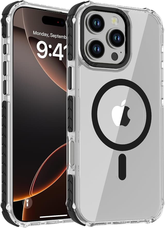 Detalle de DEERLAMN Strong Magnetic Case for iPhone 16 Pro Max (6.9-inch) — Clear Slim Shockproof Cover with MagSafe Compatibility