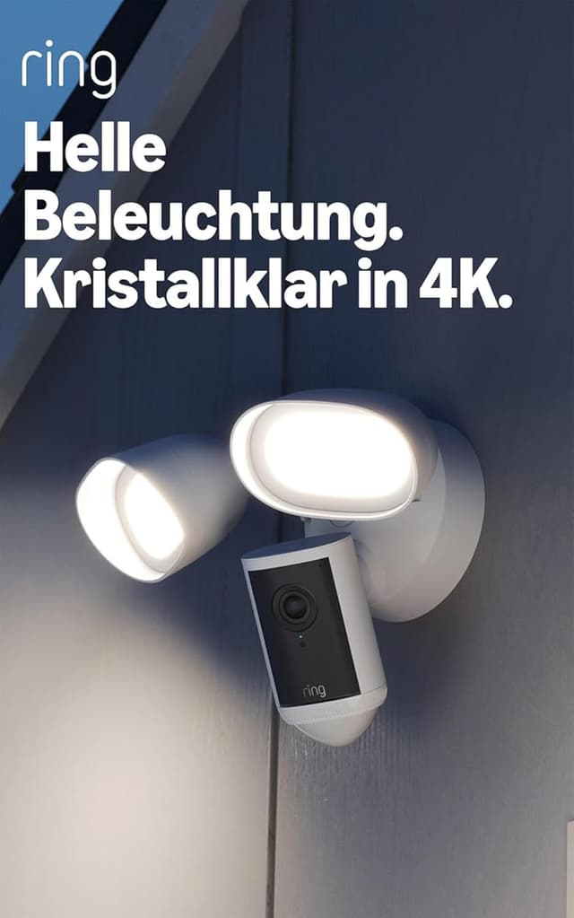 Detalle de Ring Flutlichtkamera Pro (Floodlight Cam Pro, neueste Generation) – Außenkamera mit Retinal 4K, 10x-Zoom, 2 Kameras
