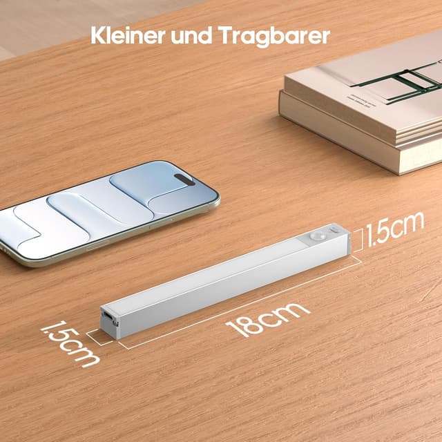 Detalle de GOODEA 18 cm Slim Bright Schrankbeleuchtung (6er-Set) mit USB-C-Lade-Dock, dimmbar, 8000K