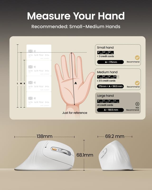 Thumbnail 6 de ProtoArc EM11 NL ergonomische vertikale Maus – kabellos, mit Bluetooth/USB und für bis zu 3 Geräte