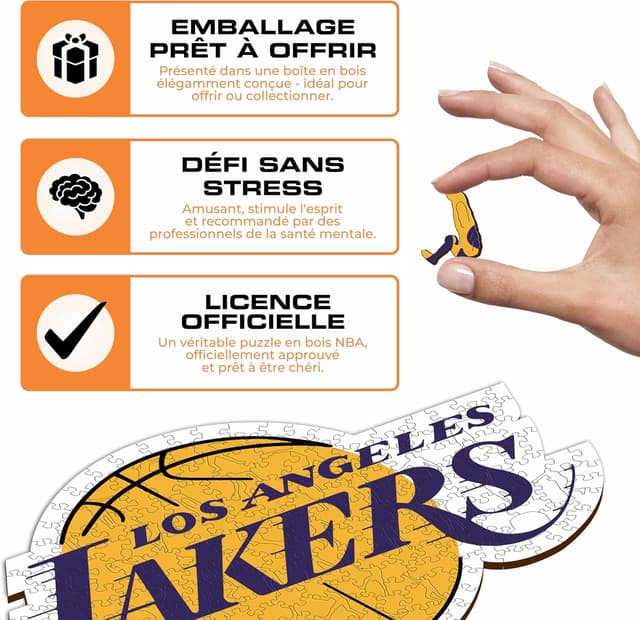 Detalle de Iconic Puzzles Los Angeles Lakers (Logo) – Puzzle en bois sous licence officielle NBA, 500 pièces, taille L