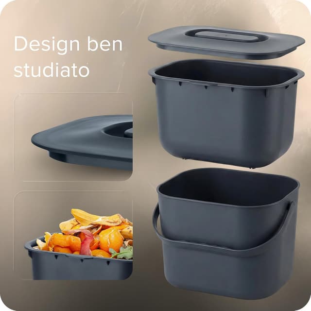 Detalle de Black Sweden Home bidone da cucina per compost organico 7 L grigio opaco con coperchio inodore