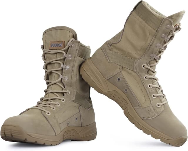 Detalle de QUNLON Men’s Military Tactical Boots – Durable ankle boots for outdoor work & motorcycle riding