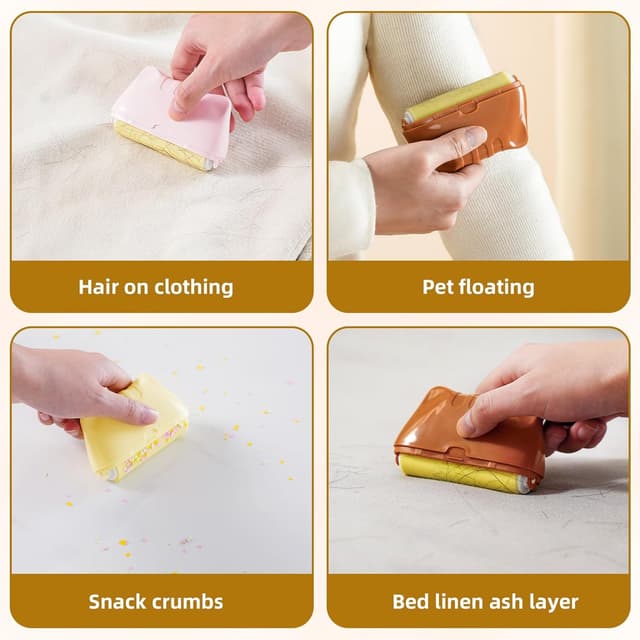 Detalle 2 de 2er-Set tragbare, waschbare Fusselrolle mit Staubschutzhülle (Katzenform) – Pink/Braun