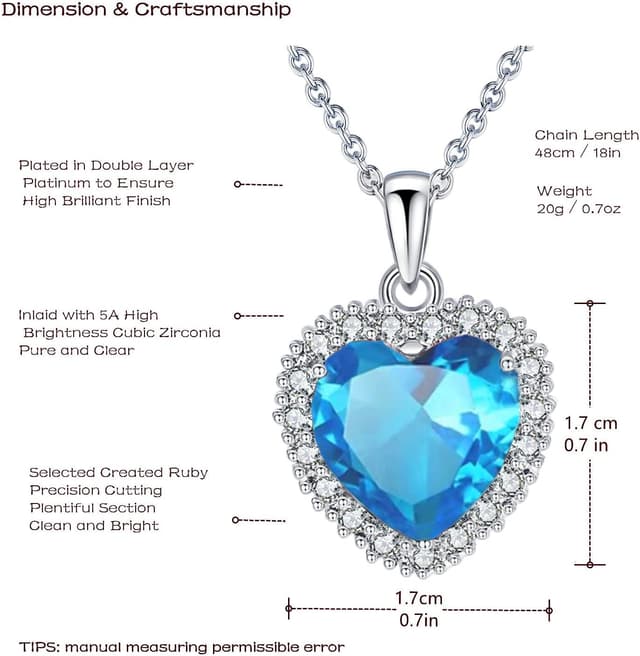 Thumbnail 4 de VONSSY Classic Heart Pendant Gemstone Necklace 18K