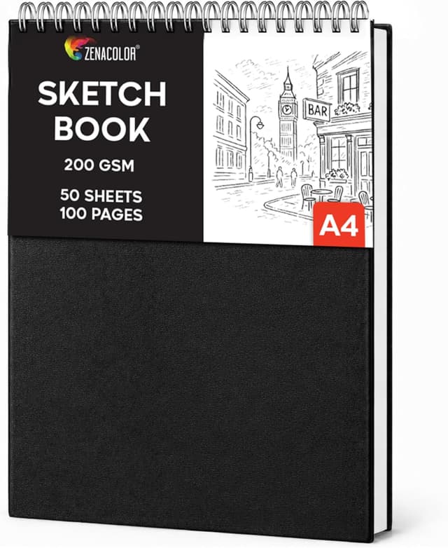 Detalle de Zenacolor Sketch Book A4 Hardcover – 50 Sheets (100 Pages) of 200gsm Thick Paper, Spiral Bound