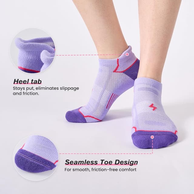 Detalle de Niorasen Ankle Socks for Women (6 Pairs) — Cotton Cushioned Athletic Running Socks