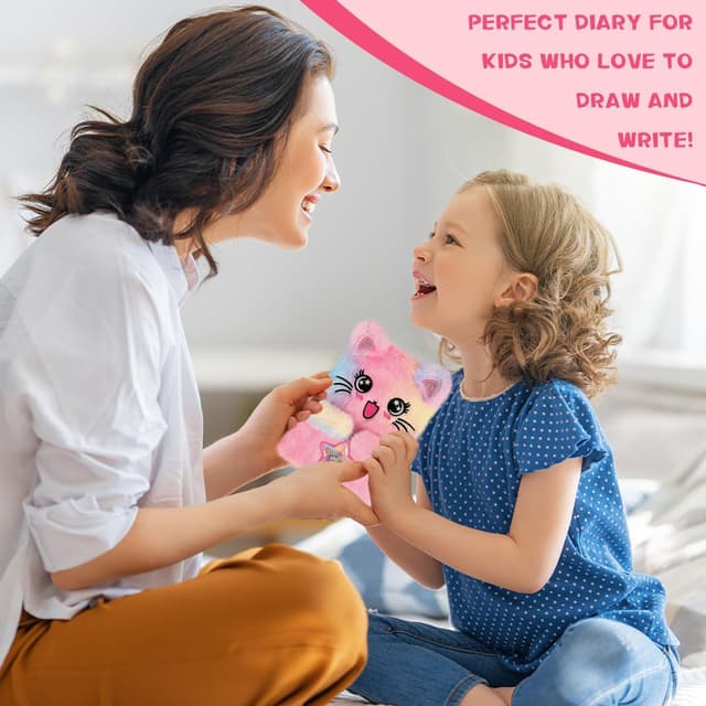 Detalle de PrinBarBee Cat Diary for Girls with Lock and Keys (Tie-Dye Fuzzy Hardcover Notebook, 160 Double-Sided Pages) — A Star-Cat