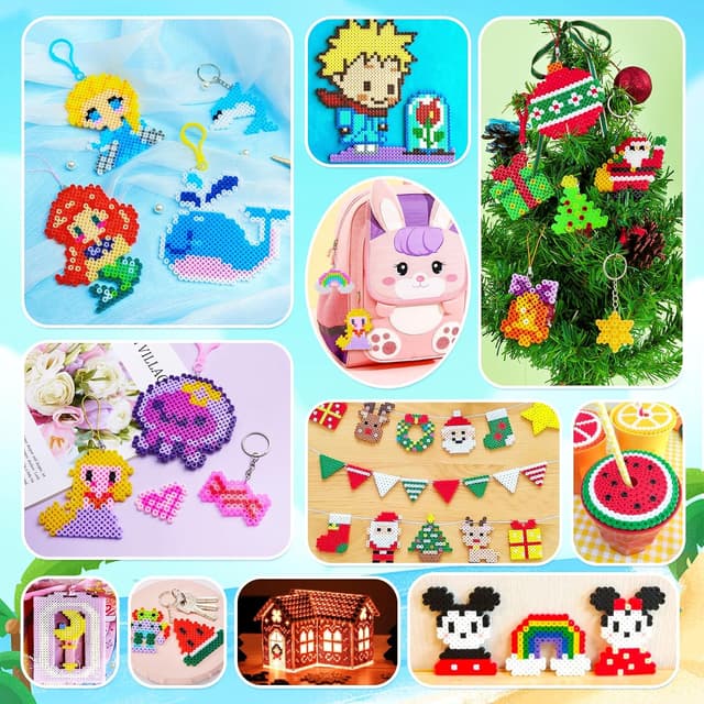 Thumbnail 6 de Zhongko Bügelperlen-Set mit 48 Farben (5 mm), Leuchteffekt im Dunkeln & Glitzer, 67 Muster