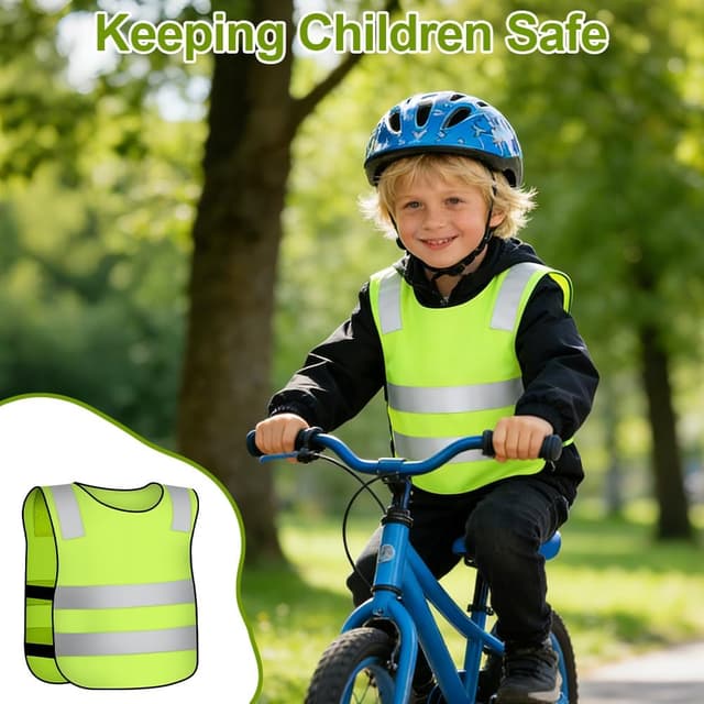 Detalle 2 de AYBUY 2 gilet di sicurezza rifrangenti per bambini (2 pezzi) con bande ad alta visibilità