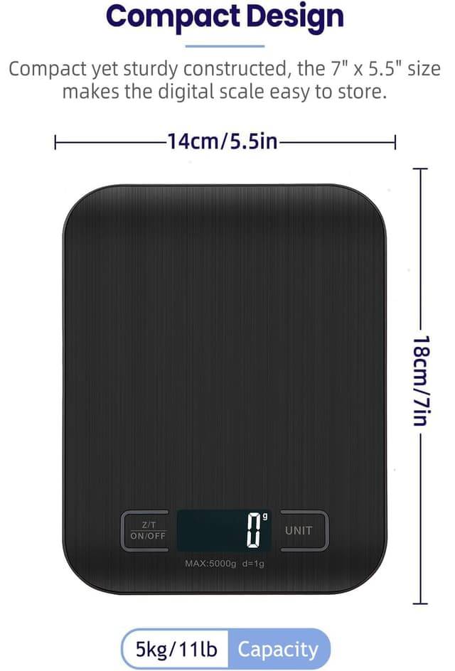 Detalle 2 de Ulixii 11 lb Digital Kitchen Scale with Tare, Touch Buttons and Backlit LCD (5 units)
