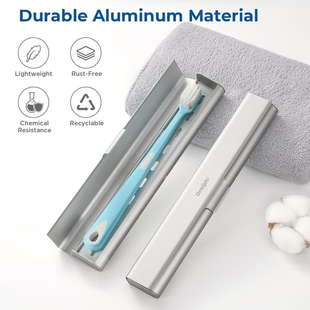 Detalle 2 de Oralphi aluminium toothbrush case travel cover – portable protective holder for trips, camping and business