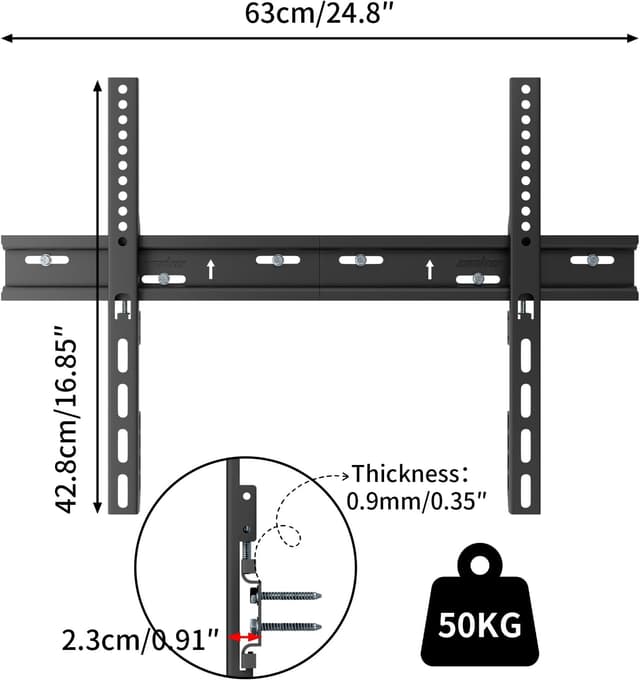 Detalle 2 de UNHO Ultra Slim TV Wall Mount Bracket (18mm low profile) for 30–72-inch TVs up to 50kg, max VESA 600x400