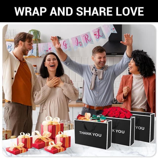 Thumbnail 6 de EUSOAR Thank You Bags (10 Pack) Thick Black Paper Gift Bags, Medium M with Handles