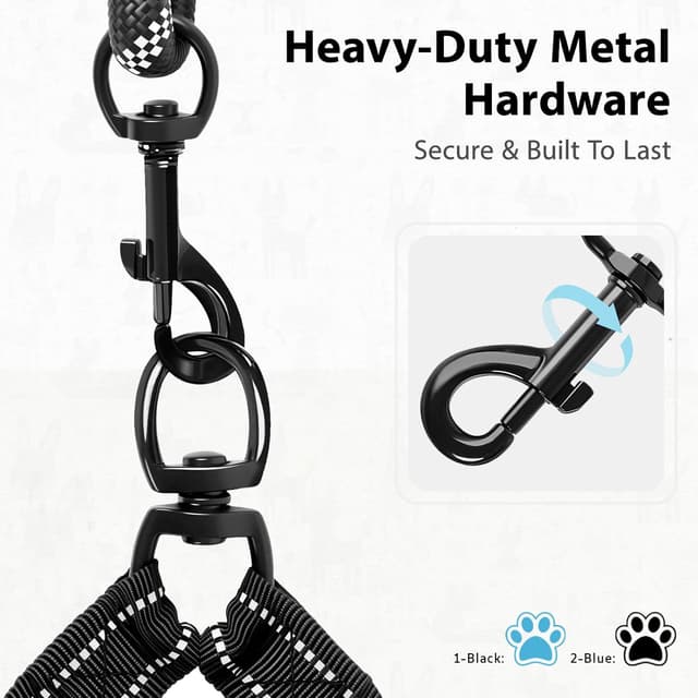 Detalle 2 de Double Dog Lead with Safety Handle – 360° Tangle-Free Double Leash for Medium & Large Dogs (Black)