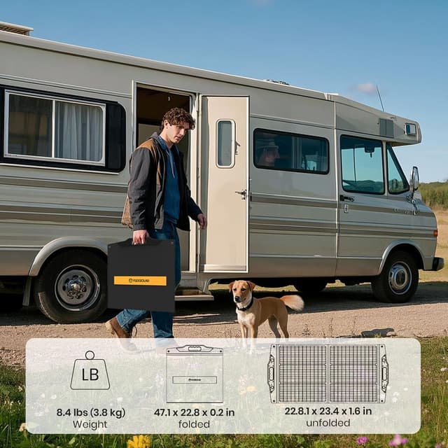 Detalle de FlexSolar 100W Portable Solar Panel – Foldable solar charger with USB-A (QC3.0), USB-C (PD up to 60W) and DC ports for camping