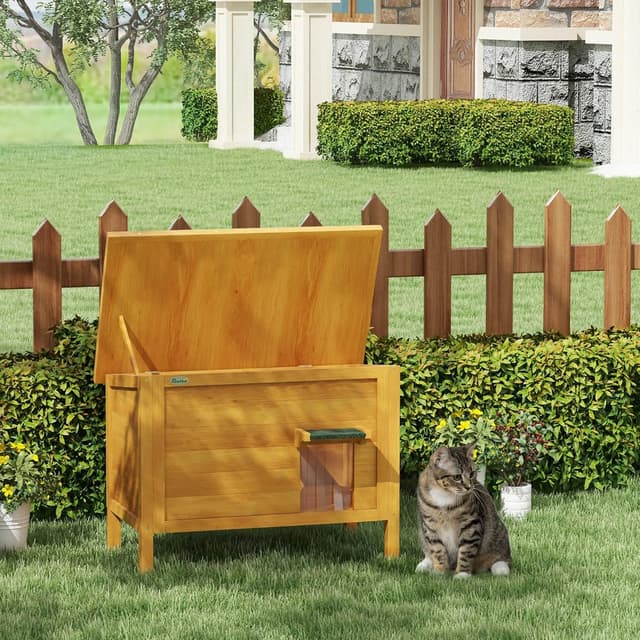 Detalle 2 de PawHut Maison pour Chats Niche Bois surélevée