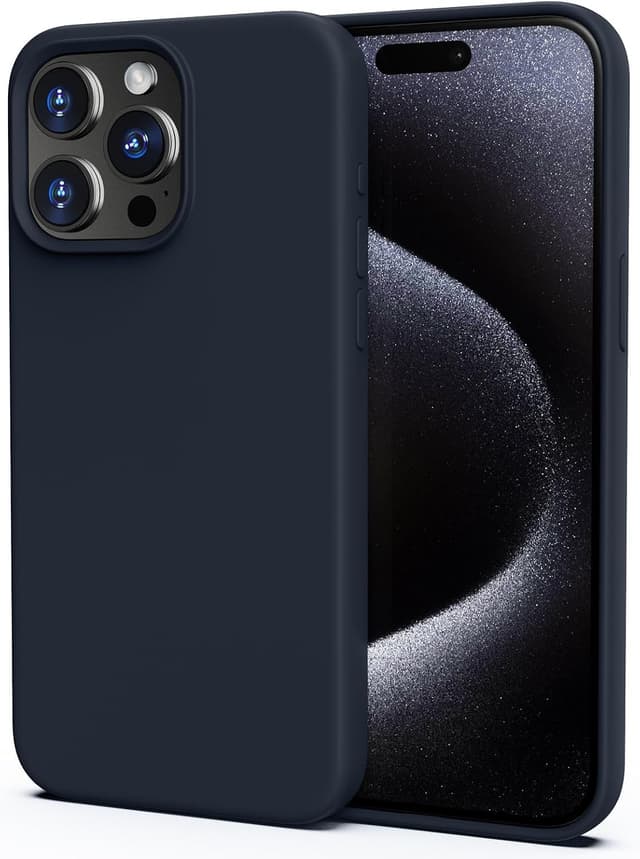 Detalle de TIIXXA Liquid Silicone Case for iPhone 15 Pro Max (6.7 inch) in Dark Blue – Soft, Anti-Scratch Protection