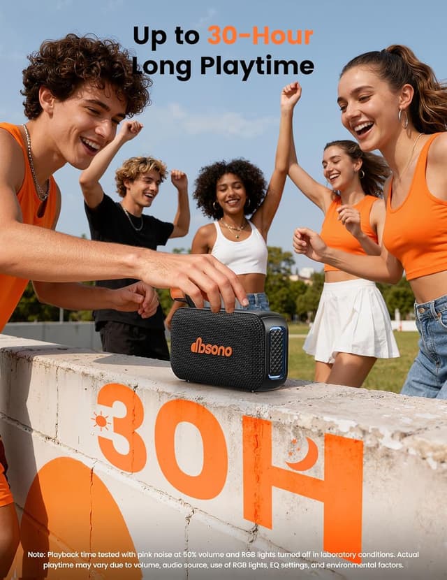 Detalle de dbsono Bluetooth Speaker Stereo 20W (IPX5) with 30H Playtime, True Wireless Pairing & Lightshow — Black