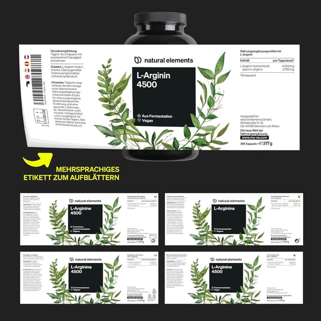 Thumbnail 5 de natural elements L-Arginin 4.500 mg Kapseln