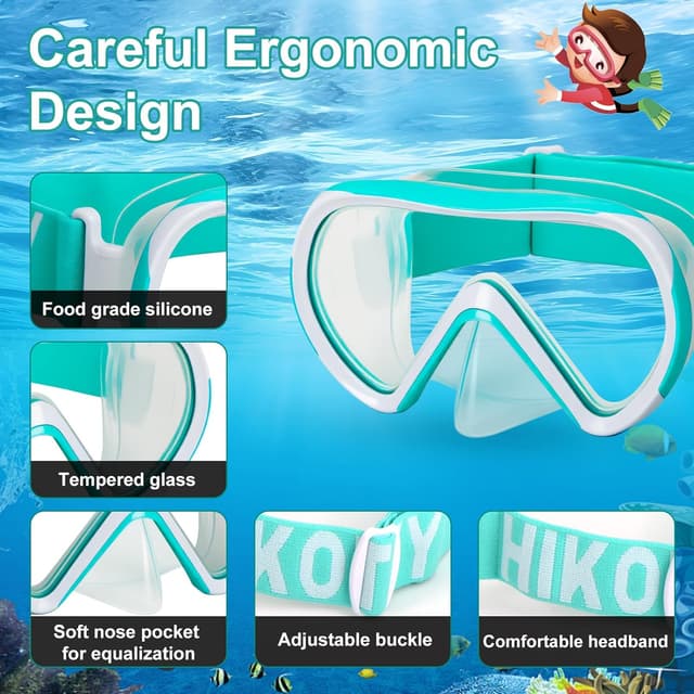 Detalle de HIKOTEY Kinder-Taucherbrille mit Schnorchelmaske, 180° Panorama & Anti-Beschlag (4–16 Jahre)