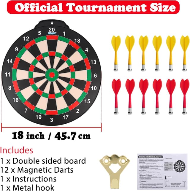 Detalle de Esjay 18 inch Magnetic Dart Board Set – safe magnetic darts game for kids (12 darts, double-sided)