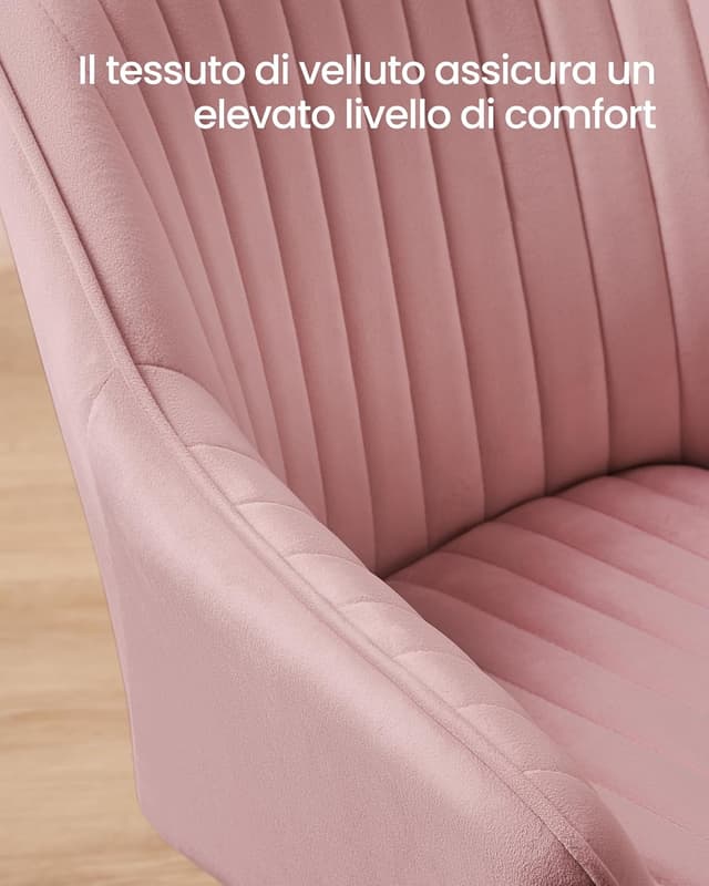 Detalle 2 de SONGMICS sedia da pranzo e cucina con braccioli in velluto imbottita LDC087R01 rosa pastello e dorato pallido