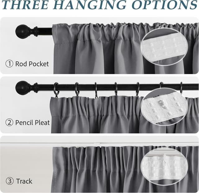 Detalle 2 de PONY DANCE 90% blickdichter Thermovorhang mit Kräuselband für Schiene – H 245 x B 300 cm, Grau (1er Set)
