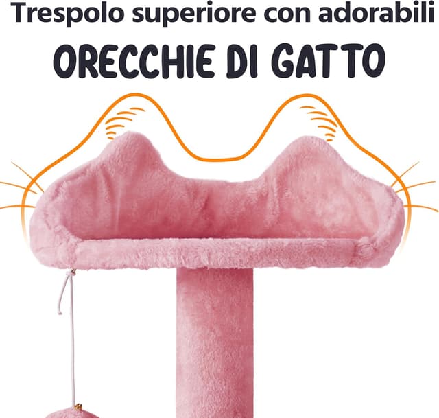 Thumbnail 6 de Yaheetech Albero Tiragraffi per Gatti 178 cm con 3 Pali Graffiatoi, Grotta e Pompon in Peluche (Rosa)